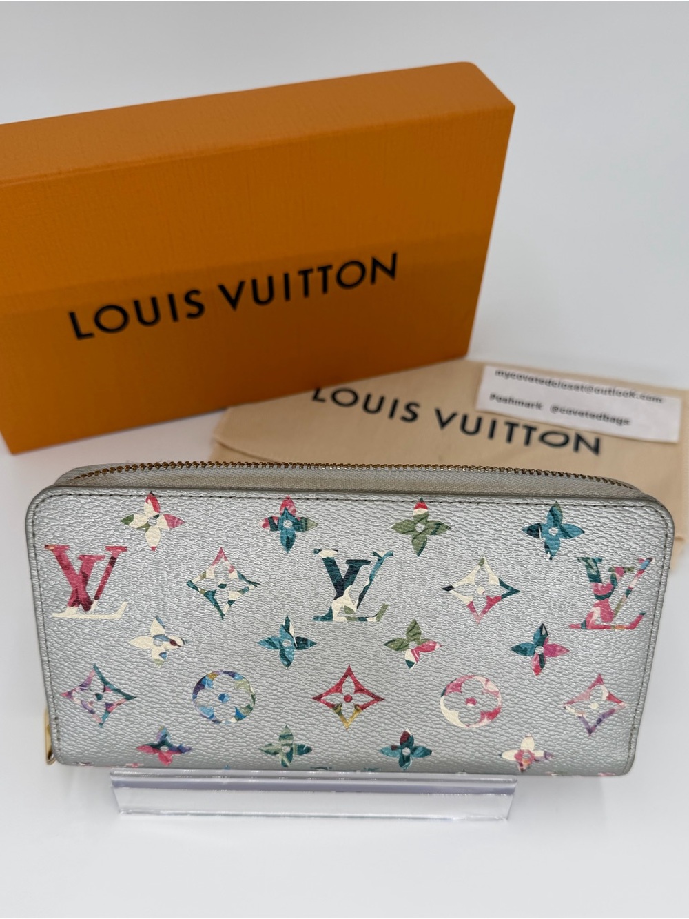 LV Limited Edition Garden Zippy Wallet Silver Floral Monogram Full Set w/COA